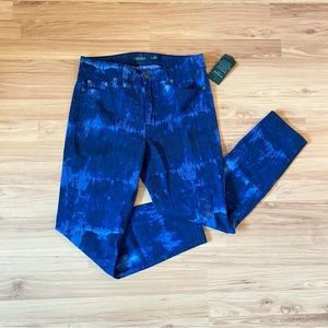 NWT Lauren Ralph Lauren Blue Tie-Dyed Premier Crop Ankle Slimming Fit Jeans Sz 6